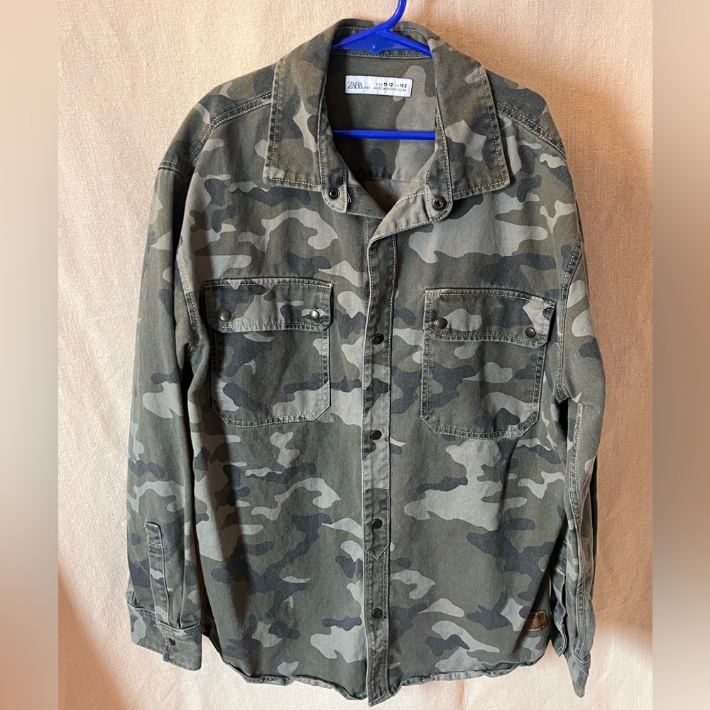 Zara Kids Camo Button Down Shirt - Olive and Charcoal